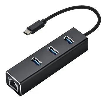 Tipas-c 3.0 HUB + Gigabit Hub 3 jungtys USB 3.0 Gigabit Ethernet LAN Rj45 Tinklo Adapteris Stebulės 1000mbps