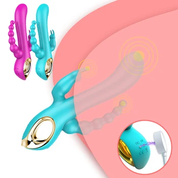 Trijų Galva, 10 Vibracijos Greičiu Silikoninis Vibratorius G Spot Dildo Rabbit Vibratorius Moterims Makšties Clit Massager Sekso Žaislas Moterims