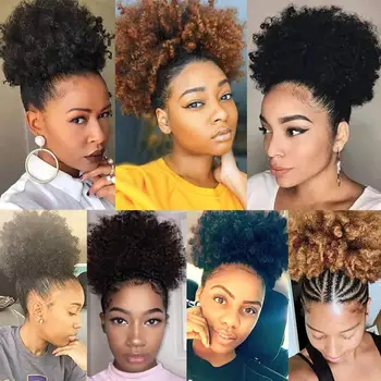 Trumpas Afro Sluoksniuotos Sintetinių Plaukų Bun Chignon Hairpiece Moterų Raišteliu Plaukai Surišti Į Uodegą Keistą Garbanotas Šukuosena Įrašą Plaukų Priauginimas