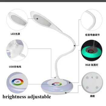 Tyrimas led Žibintas Įkraunamas USB Įkrovimo Lankstus Knygos Šviesos Stalo Lempos 3 Ryškumas Reguliuojamas Pritemdomi LED Stalo Lempa Šviesos rgb