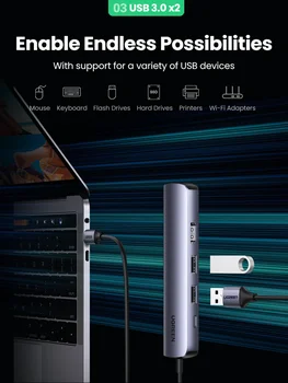 UGREEN USB C Hub Mini Dydžio USB C Tipo 3.1-4K HDMI, RJ45 PD USB 3.0 USB OTG Adapterio C Dock for MacBook Air Pro 2020 PC USB HUB