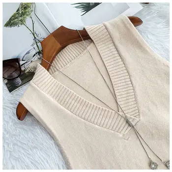V-kaklo, megzti liemenė moterų megztinis rudenį ir žiemą naujas korėjiečių prarasti laukinių megztinis liemenė rankovių megztinis