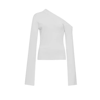 VGH Nesimetriškas Atsitiktinis Balti Marškinėliai Moterims Velniop Kaklo Blyksnius Rankovės Megztos Viršūnes Moterų Mados Nauja Banga Drabužius 2020 M. Rudenį