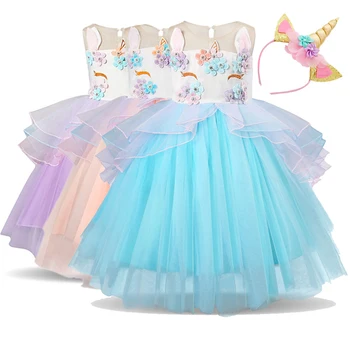 Vaikai Vienaragis Šalis Suknelės Mergaičių Siuvinėjimo Gėlių Kamuolys Suknelė Baby Girl Princesė Suknelės Gimtadienio Kostiumai Vaikams Drabužių