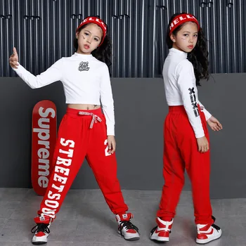 Vaikams Hip Hop Drabužių, Drabužių Džiazo Šokio Kostiumas Mergaitėms Apkarpytos Palaidinukė Viršuje Marškinėliai Jogger Kelnes Pramoginiai Šokiai Streetwear