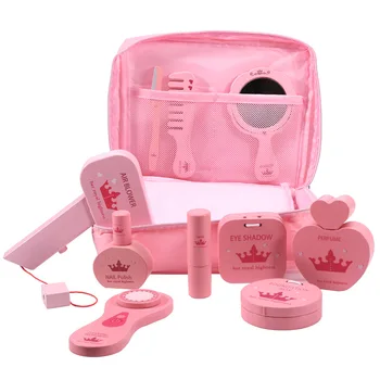 Vaikų mediniai makiažas grožio salonas žaislai modeliavimas žaidimų namelį odininkas mergaitė princesė kosmetikos maišą dovanų rinkinys