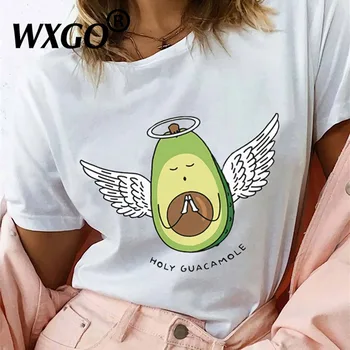Vasaros Harajuku Kawaii Avokado Veganų Marškinėlius Tumblr marškinėliai Atsitiktinis Angelas Avokado Grafinis Viršūnes Šventosios Guacamole Grafinis Tees Moterims