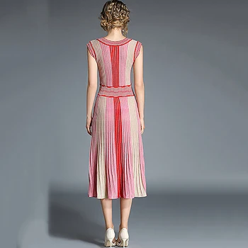 Vasaros stiliaus Streetwear Moterų Ilgas Džemperis-Suknelė 2020 Naujas Mados Dizaineris Seksuali Moteris Spalvinga Juostele Megztinis Liemenė Suknelė