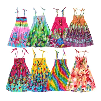 Vasarą Merginos Rainbow Beach Suknelė Princesė Suknelės Paauglių Mergaičių Lino Drabužiai 3 6 9 12 Metų Karoliai Dovana