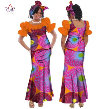 Vestuvinė Suknelė 2020 Metų Vasaros Tradicinių Afrikos Suknelės Moterims, O-kaklo Sijonas Nustatyti Dashiki Plius Dydis Medvilnės Drabužiai Natūralūs WY169