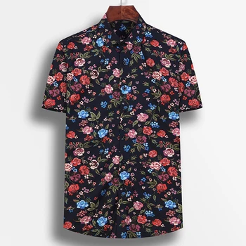 Vyriški Vasaros Paplūdimio Gėlių Spausdinti Palaidinė Atsitiktinis Havajų Marškinėliai Kišenėje-mažiau Dizaino Trumpas Rankovės Standartas-tinka Gėlės Marškinėliai