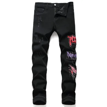Vyriškos Kelnės Streetwear Jeans Black Slim Džinsinio audinio Kelnės Dviratininkas Aukštos Kokybės Vyriška Atsitiktinis Dizainerio Kankina Patogus Išplėstinė