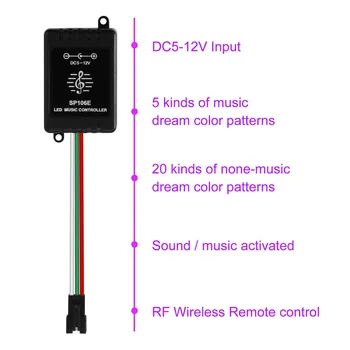 WS2811 RGB Juostos Muzikos Nuotolinio valdymo pultelis, Garso Įjungta Belaidžio RD ryšio Nuotolinio Svajonė Spalvos LED Valdiklis SMD5050 RGB LED Str