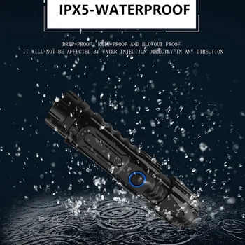 XHP90.2 Super Ryškus LED Žibintuvėlis XLamp Taktinis vandeniui Žibintuvėlis Smart chip kontrolės Su dugno ataka kūgio USB įkrovimo