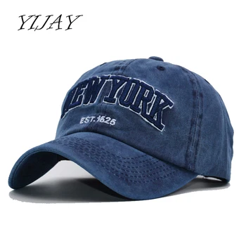Yijay smėlio išplauti medvilnės beisbolo kepuraitę kepurės moterims, vyrams, derliaus tėtis skrybėlės, NEW YORK siuvinėjimo raštą, lauko sporto kepurės