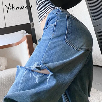 Yitimoky Kankina Džinsai Moterims Baggy Tiesiai High Waisted Džinsai Vintage Streetwear Kelnes Prarasti High Waisted Pločio Kojų Kelnės