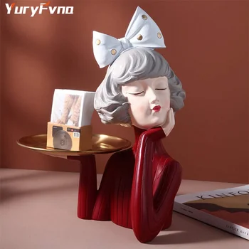 YuryFvna Šiuolaikinės Spalvingas Mergina Dervos Meno Statula Dovana Mados Stiliaus Skulptūra papuošalai Namų Puošybai Stalo figūrėlės