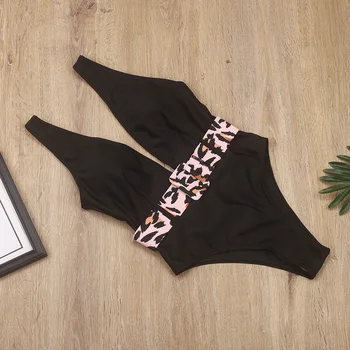 Z-LAI Seksualus Giliai V Kaklo Leopard vientisi maudymosi kostiumėlį 2020 M. maudymosi Kostiumėliai, Moterų Diržo Sagtis Monokini Aukšto Juosmens Maudymosi Kostiumas, paplūdimio drabužiai