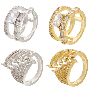 ZHUKOU aukso/sidabro spalva moterys žiedai prabanga CZ kristalų reguliuojamas Unisex žiedai moterims/vyrams Vestuvių Žiedas, Papuošalų modelis:VJ28