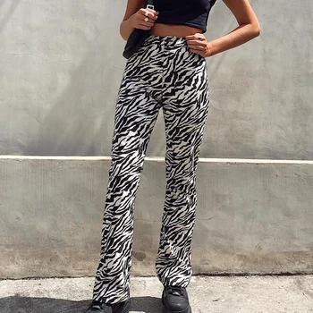 Zebra Gyvūnų spausdinti elegantiškas kelnės Capris Harajuku aukšto liemens kelnės ponios atsitiktinis biuro kelnės moterims Streetwear 2019