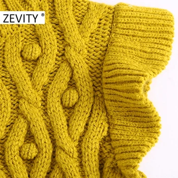 Zevity Naujas Moterų Mados Kamuolys Appliques Twist Mezgimo Megztinis Lady Agaro Nėrinių Rankovių Atsitiktinis Slim Vest Puloveriai Viršūnes S420