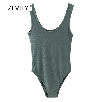 Zevity Naujas Moterų mados vientisos spalvos lieknėjimo bodysuits moterų prašmatnus o kaklo berankovė liemenė palaidinė laisvalaikio playsuits viršūnes LS6922