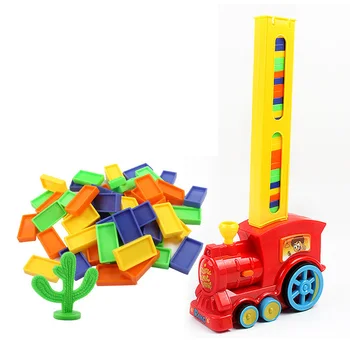 Įdėti Domino Žaidimas Žaislas Nustatyti Automatinės Paskirties Domino Traukinio Automobilį su Šviesos, Garso Švietimo Statybos Blokus 