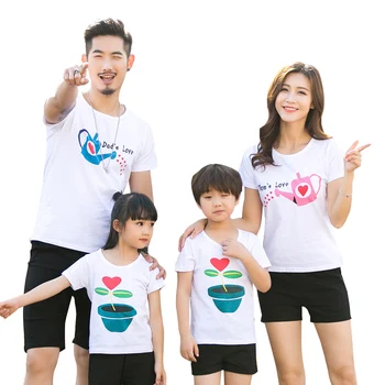 Šeimai Atrodo, Motina, Tėvas, Duktė, Sūnus T-shirts 2018 m. Vasaros Vaikų, Šeimos derinti Drabužius, Komplektai, Baltos spalvos Trumpas rankovėmis marškinėliai Rinkinys