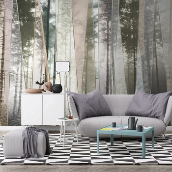 Šiaurės rankomis dažyti miškų kraštovaizdžio geometrinės linijos minimalistinis miegamasis, svetainė, TV foną, sienų tapyba