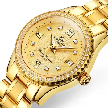 Šveicarija Karnavalas Prabangos Prekės ženklo Žiūrėti Moterų Mechaninė Automatinė Ponios Laikrodžiai, Deimantai, Aukso Sapphire Kristalas Laikrodis C8629L-6