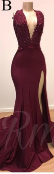 Šviesą Atspindinčios Suknelė Undinė Afrikos Bordo Prom Dresses Ilgai Nėrinių Appliqued Vakarinę Suknelę Oficialią Šalies Chalatai