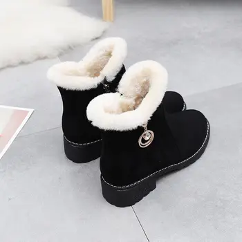 Žieminiai šilti batai moteriški medvilniniai bateliai 22.5-25 cm, ilgis Šone užtrauktukas suede motina batai plius aksomo storio sniego batai 2 spalvos