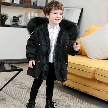 Žiemą Vaikai Real Rex Triušio Kailiu Parker Kailis Šiltas Storas Berniukų Apsiaustai Su Gobtuvu Paauglių Vaikų Outwear Parko 2020 Unisex Švarkelis