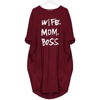 Žmona Mama Boss Mados T-Marškinėliai Moterims Medvilnės Kišenėje Raidžių Spausdinti Viršuje Punk Motinos Dieną Dideli Dydis 5XL